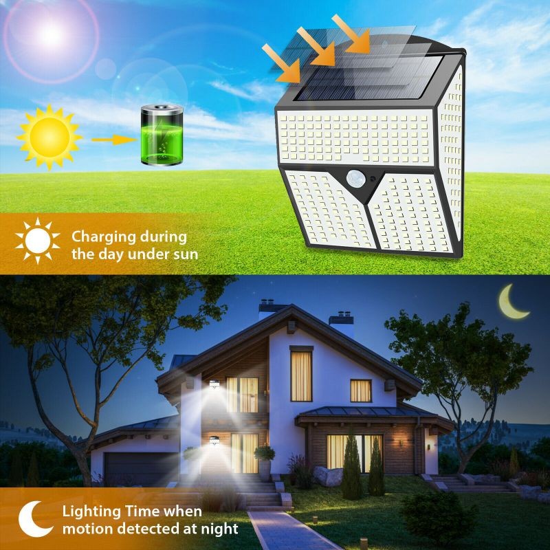 436 LED PIR Motion Sensor Wall Light Solar Power Waterproof Outdoor Garden Lamp
