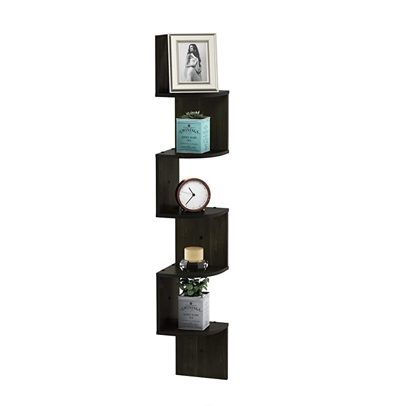 Wall Mount Floating Radial Corner Shelf 5Tier Espresso