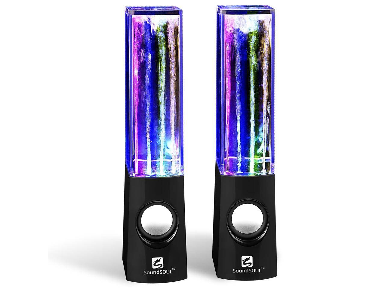Water Dancing Speakers Light Show Water Fountain Speakers LED Speakers (3.5mm Audio Plug, 4 Colored LED Lights, Portable Speakers) - Black