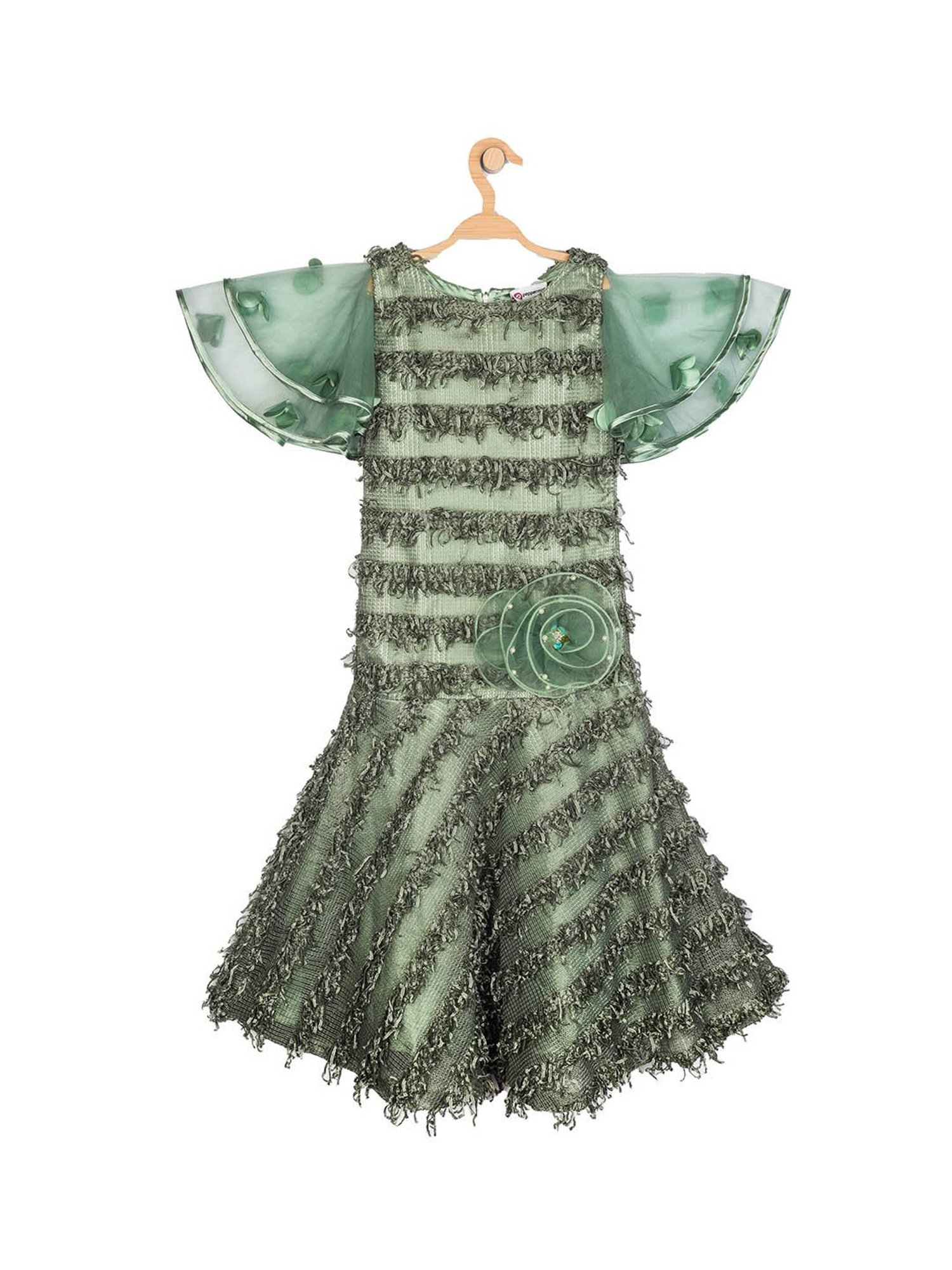Peppermint Kids Green Embroidered  Dress