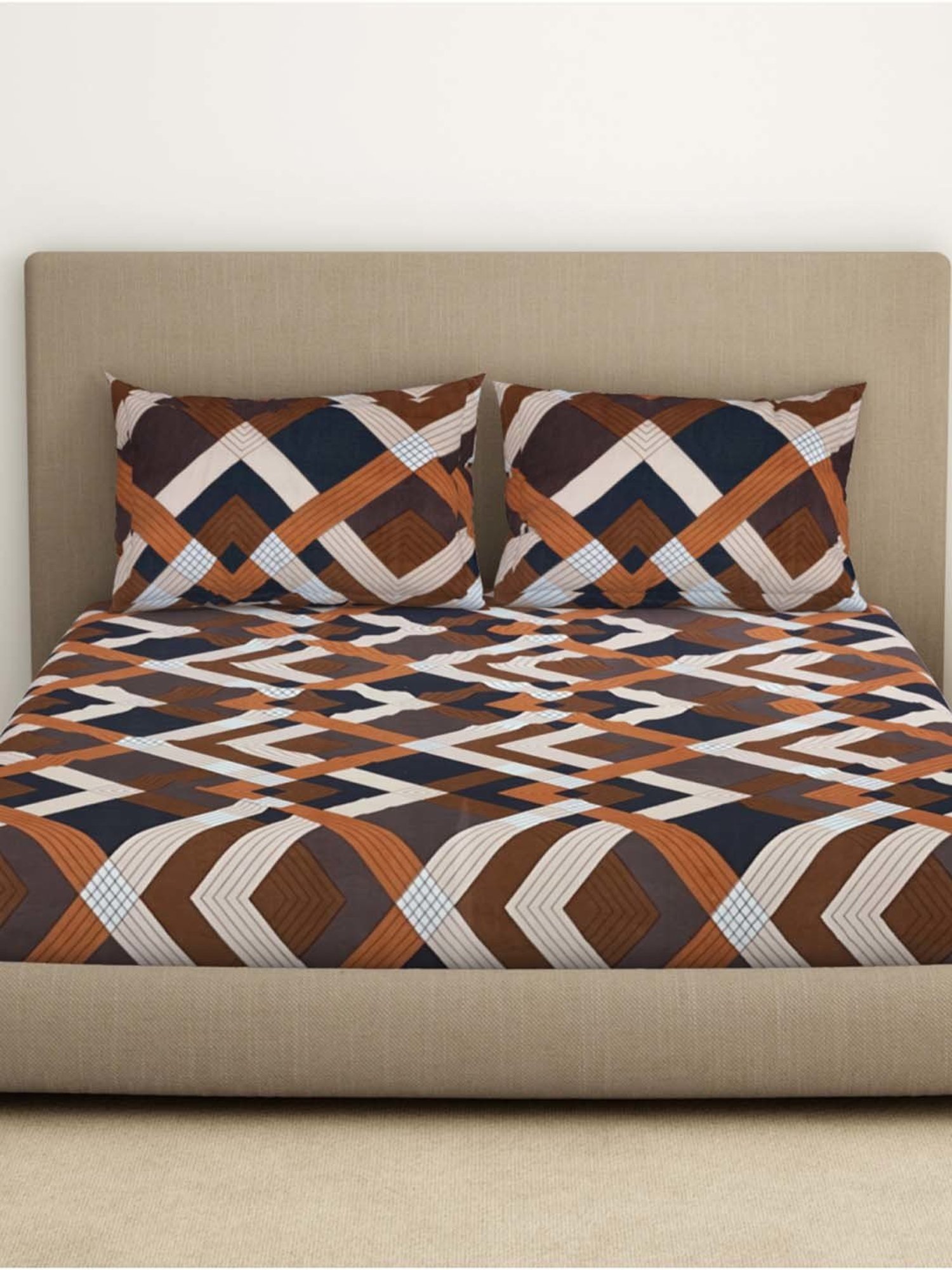 Welspun Bliss Brown Microfibre 120 TC Double Bedsheet with 2 Pillow Covers