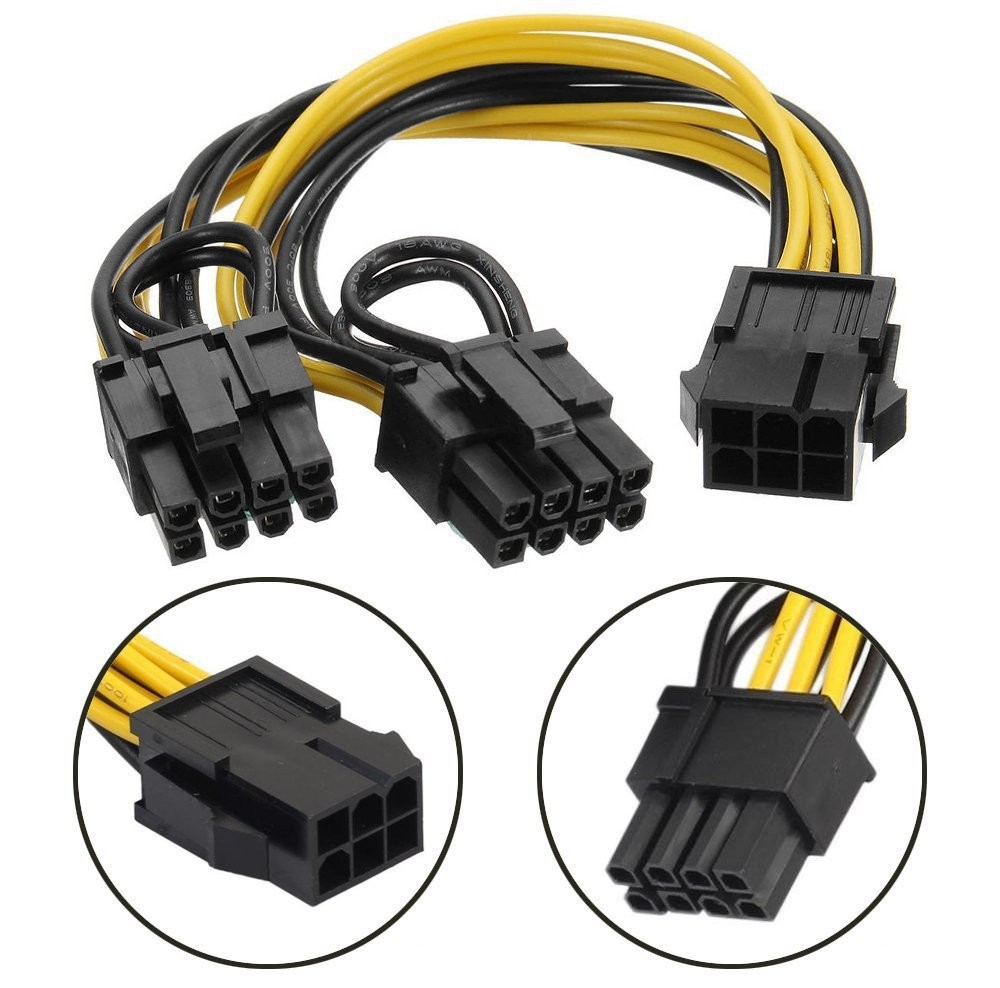 (2 Pack)18AWG PCI-E 6pin to Dual 8pin(6+2) Y-Splitter Extension Cable ,PCI Express PCI-E ATX 6Pin Male to Dual 8Pin & 6Pin Female Video Card Splitter Power Extension Cable ,1ft/30cm