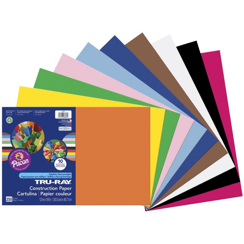 Tru-Ray Construction Paper, 12 x 18 Inches, Assorted Bright Color, pk of 250