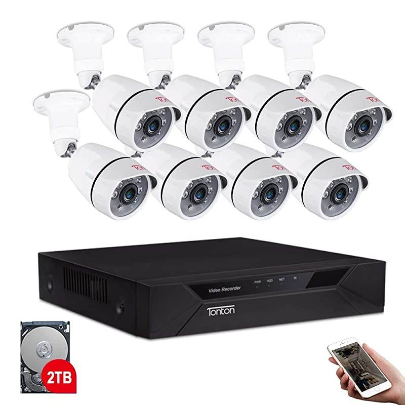8CH Full HD 1080P Home Security Camera System Outdoor, 5-in-1 Surveillance Video DVR with 2TB HDD and 8PCS 2MP Outdoor Bullet Cameras,Free App and Email Alerts,Quick Remote Access