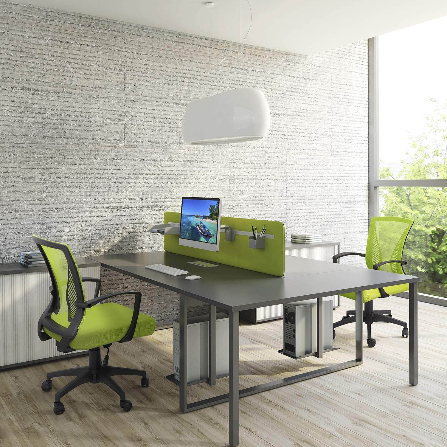 Furmax Office Chair Mid Back Swivel Lumbar Support Computer Ergonomic Mesh Chair with Armrest (Black)