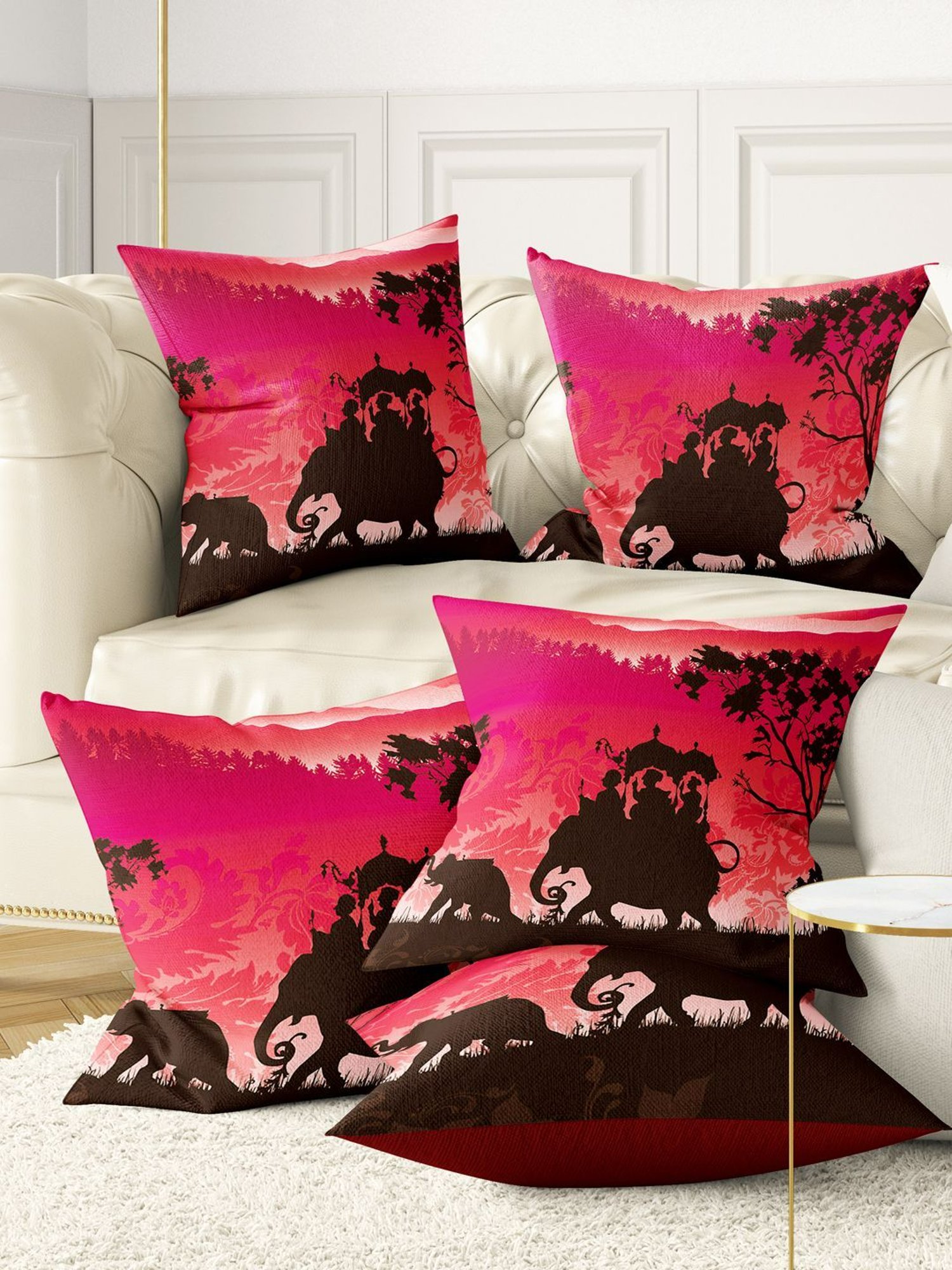Bianca Red & Black Digitally Printed Cushion Cover - Set Of 5
