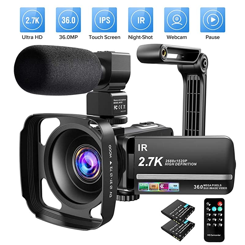 Camera Camcorder 27K Ultra HD YouTube Vlogging Camera 36MP IR Night Vision Digital Camera Recorder 16X Digital Zoom 3 inch IPS Touch Screen Camcorder with Microphone Handheld Stabilizer