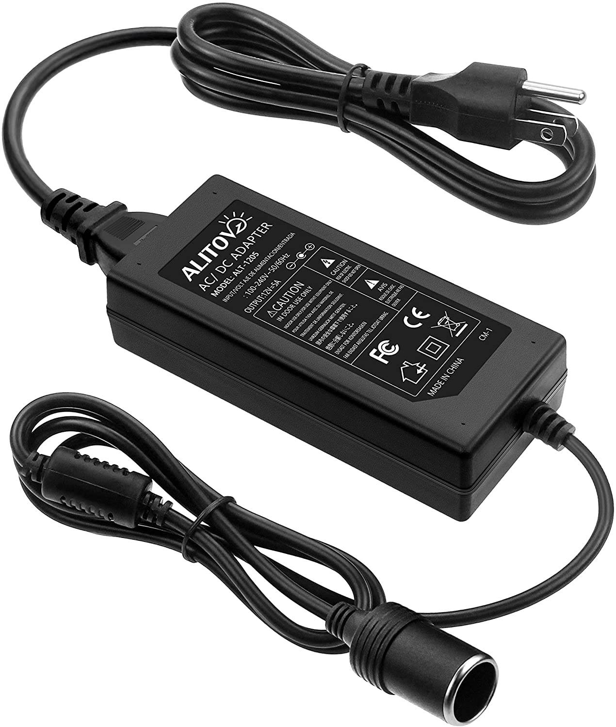 ALITOVE AC to DC Converter 12V 5A 60W 100-240V to 12V Car Cigarette Lighter Socket AC/DC Power Adapter Power Supply for Car Vacuum Cleaner Car Fan Car Air Purifier Car MP3 Other Car Devices Under 60W