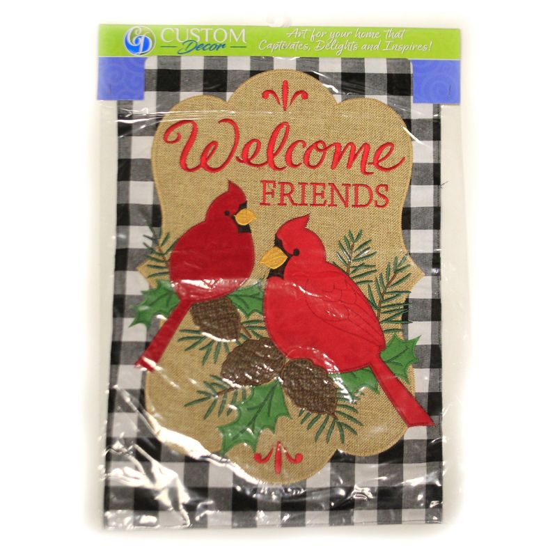 Home & Garden 18.0" Welcome Cardinals Applique Flag Double Sided Custom Decor  -  Flags