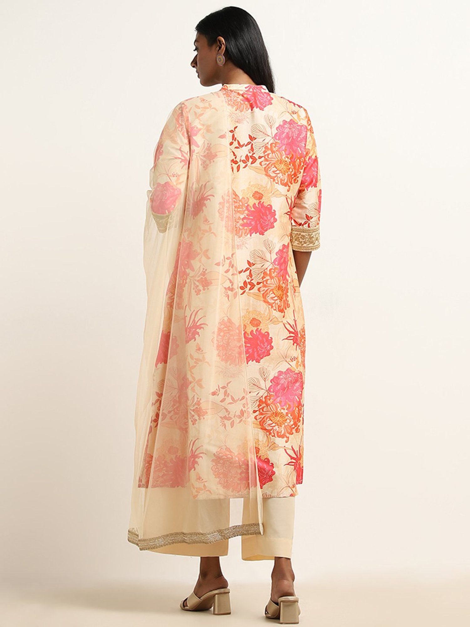 Vark by Westside Multicolour Floral Kurta, Palazzos and Dupatta Set
