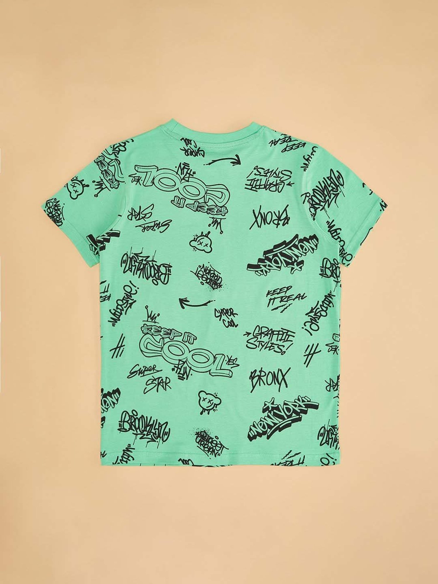 Pantaloons Junior Patina Green & Black Cotton Printed T-Shirt