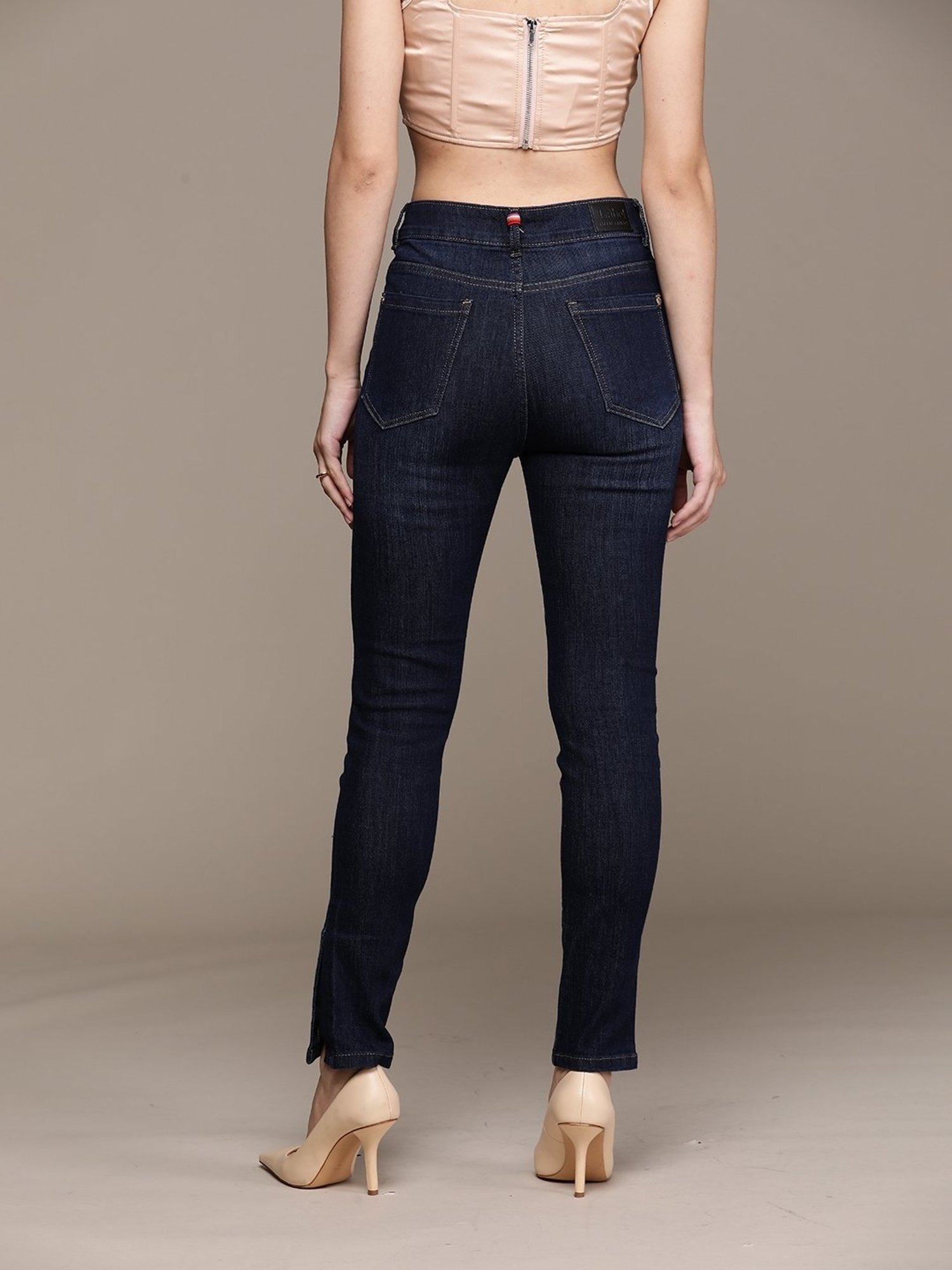 Label Ritu Kumar Indigo Mid Rise Solid Denim Jeans