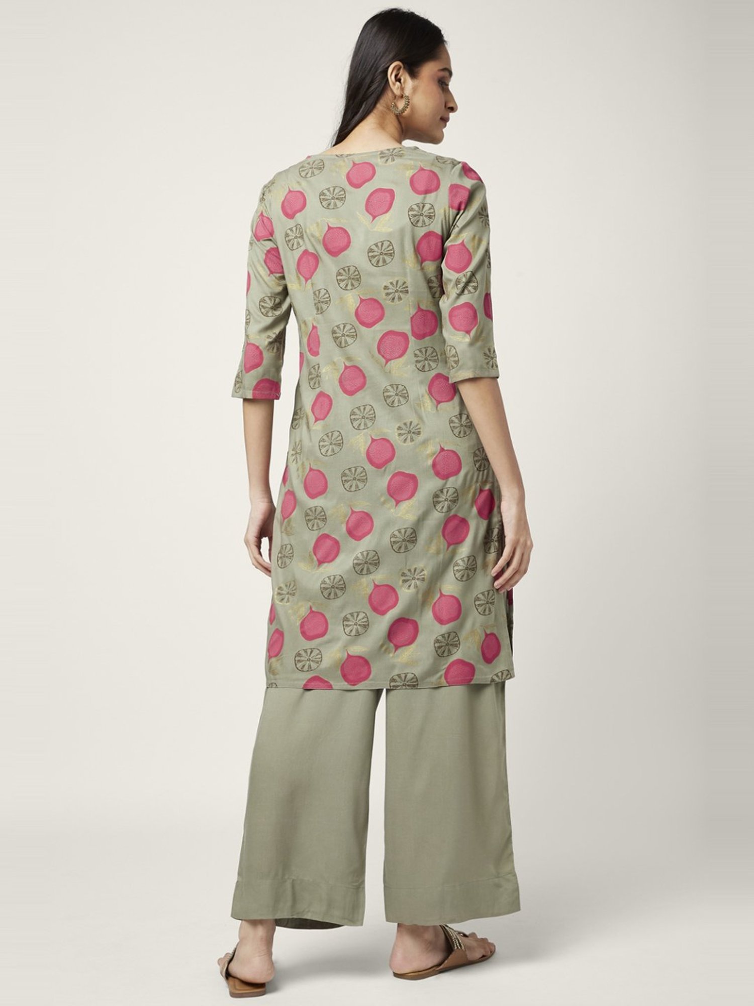 Rangmanch by Pantaloons Grey Printed Kurta Palazzo Set