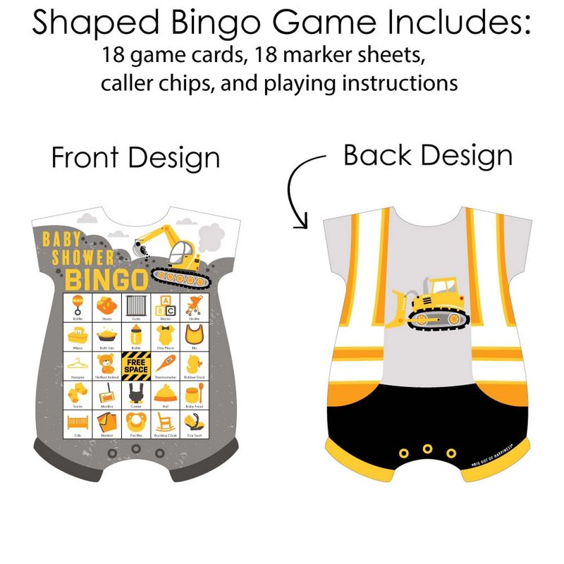 Big Dot of Happiness Dig It - Construction Party Zone - Picture Bingo Cards and Markers - Baby Shower Shaped Bingo Game - Set of 18