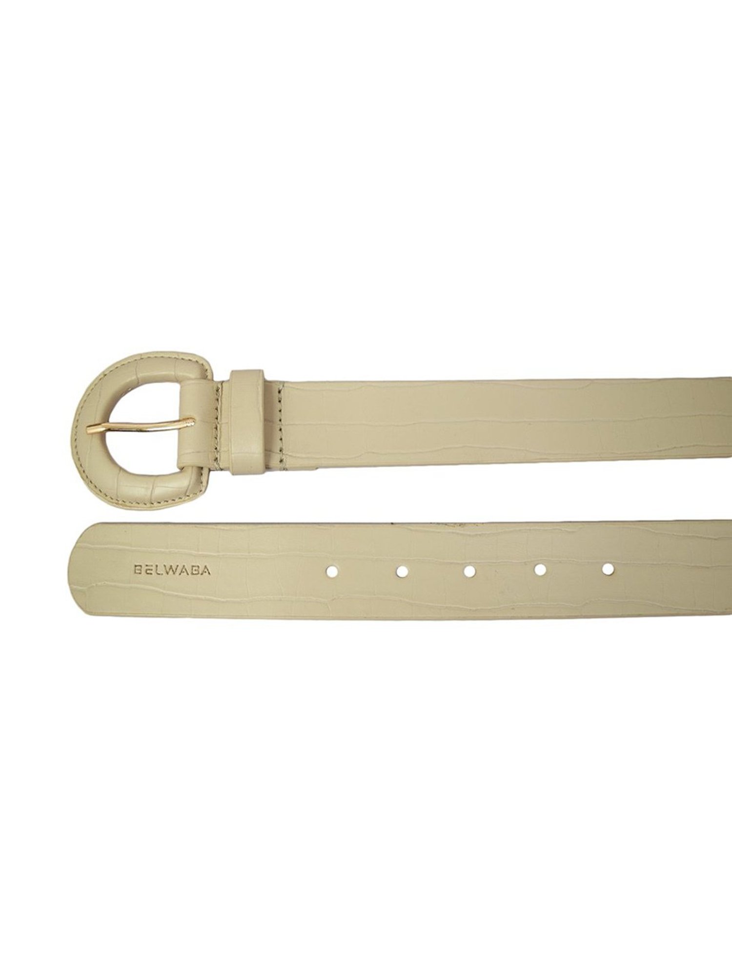 BELWABA Beige Textured Leather Casual Belt for Women