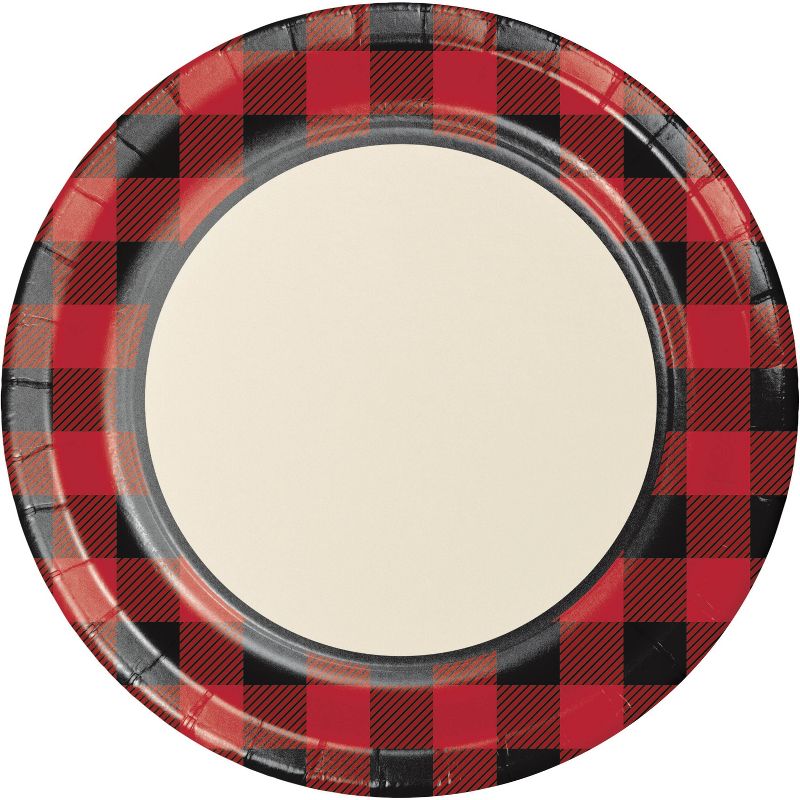 81pk Buffalo Plaid Party Supplies Disposable Dinnerware Set Red/Black