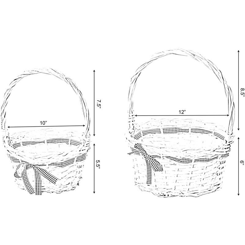 Vintiquewise White Willow Bowl Baskets Red Gingham Bow with Handle, Set of 2