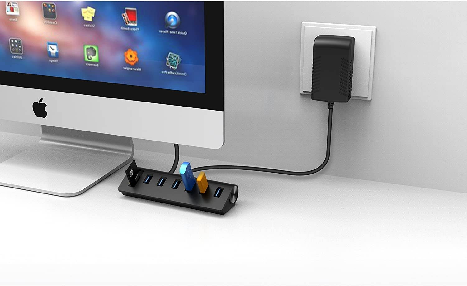 Cateck USB 3.0 Hub, Aluminum Hub with 6 USB 3.0 Ports+SD/TF Card Solts+5V/4A High Capacity Power Supply for Mac, Mac Book Air, Mac Pro,Mac Book Pro, Mac Book, Mac Mini, PCs and Laptops (Black)