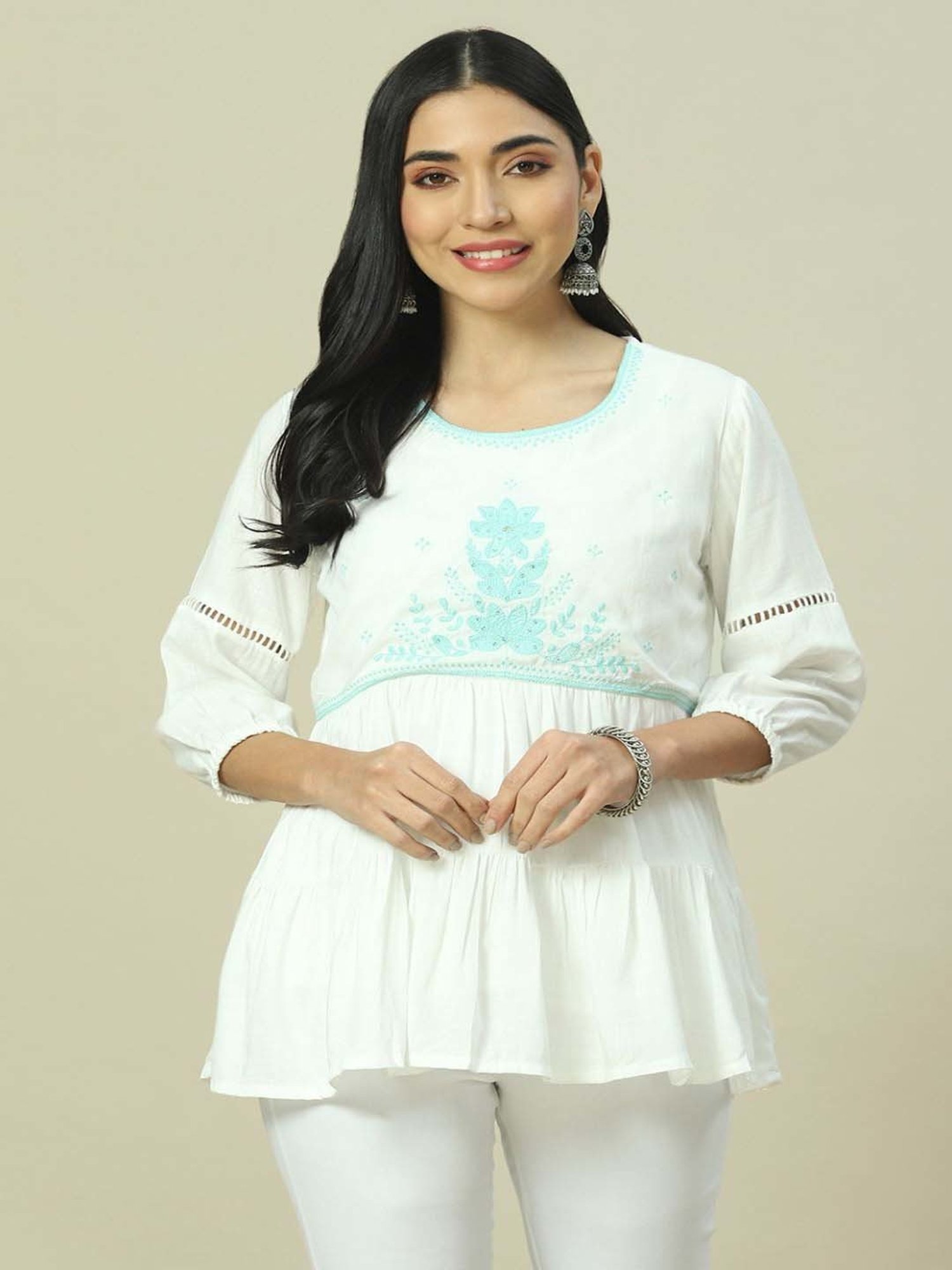 Rangriti White Embroidered Top