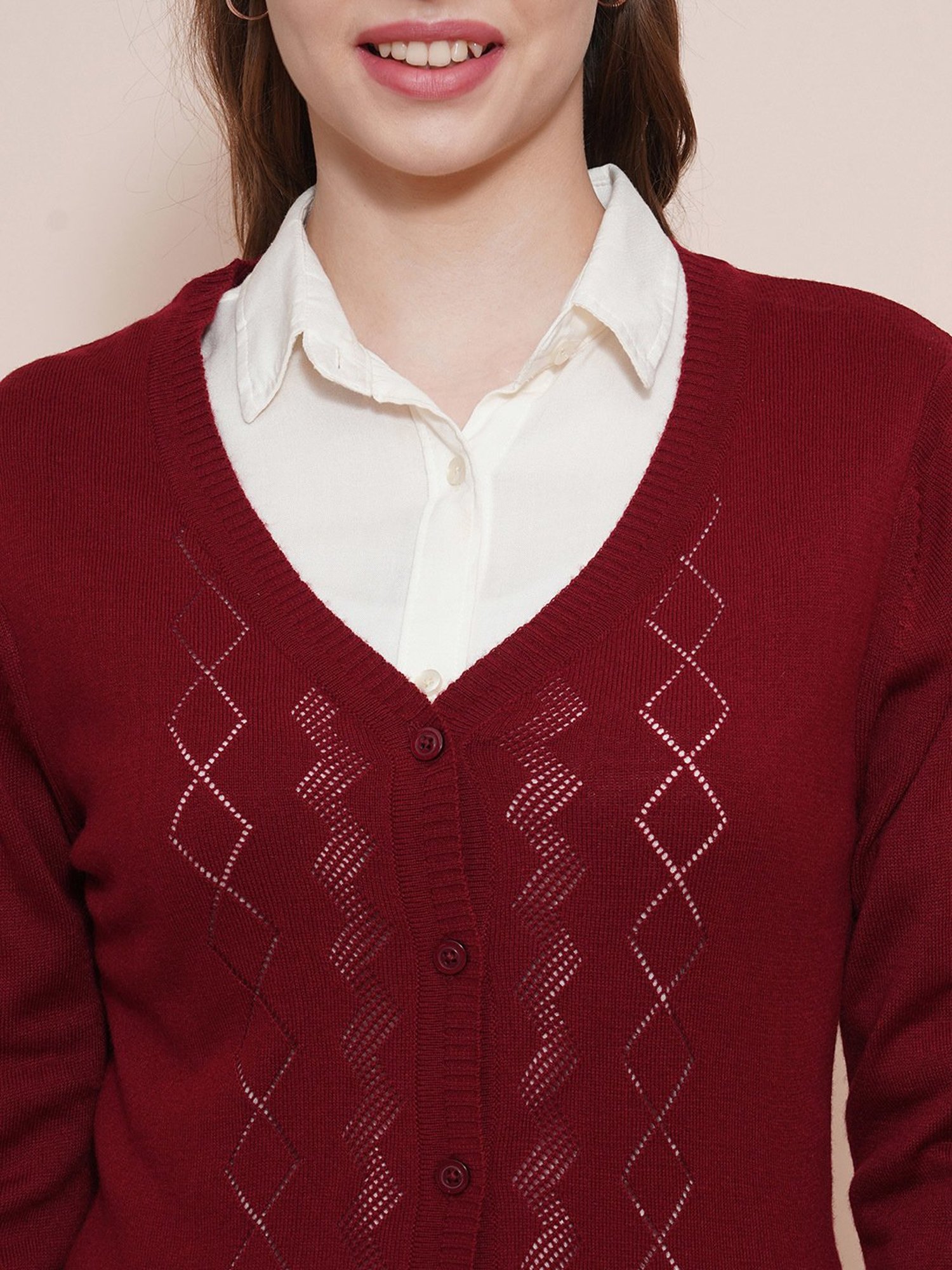 Globus Maroon Printed Sweater