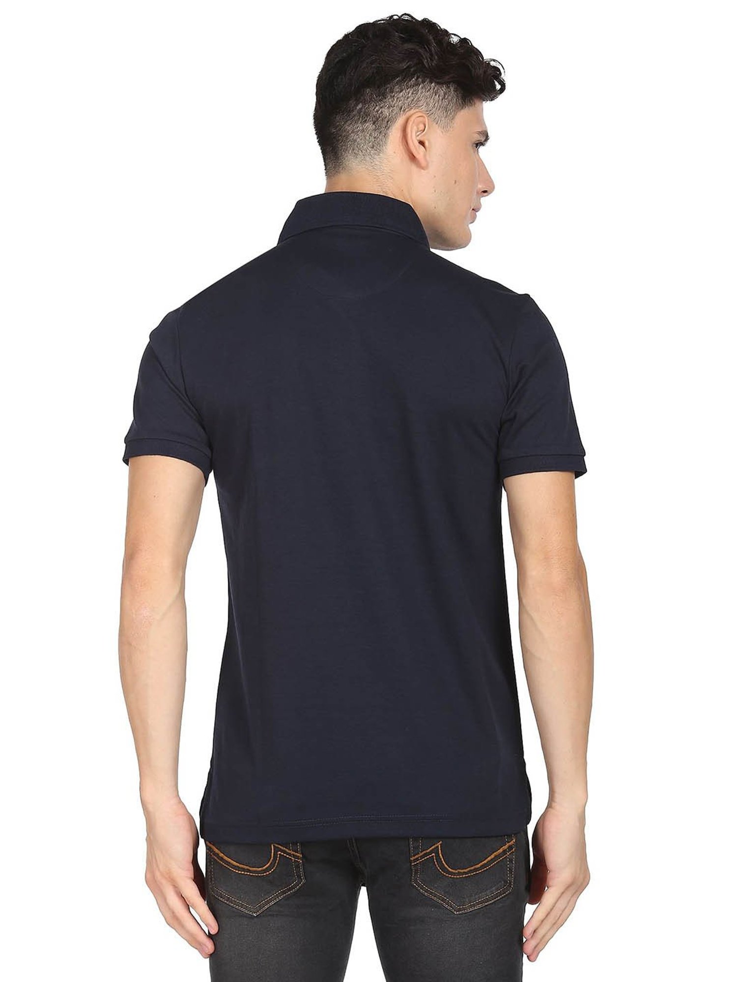 AD by Arvind Navy Slim Fit Polo T-Shirt