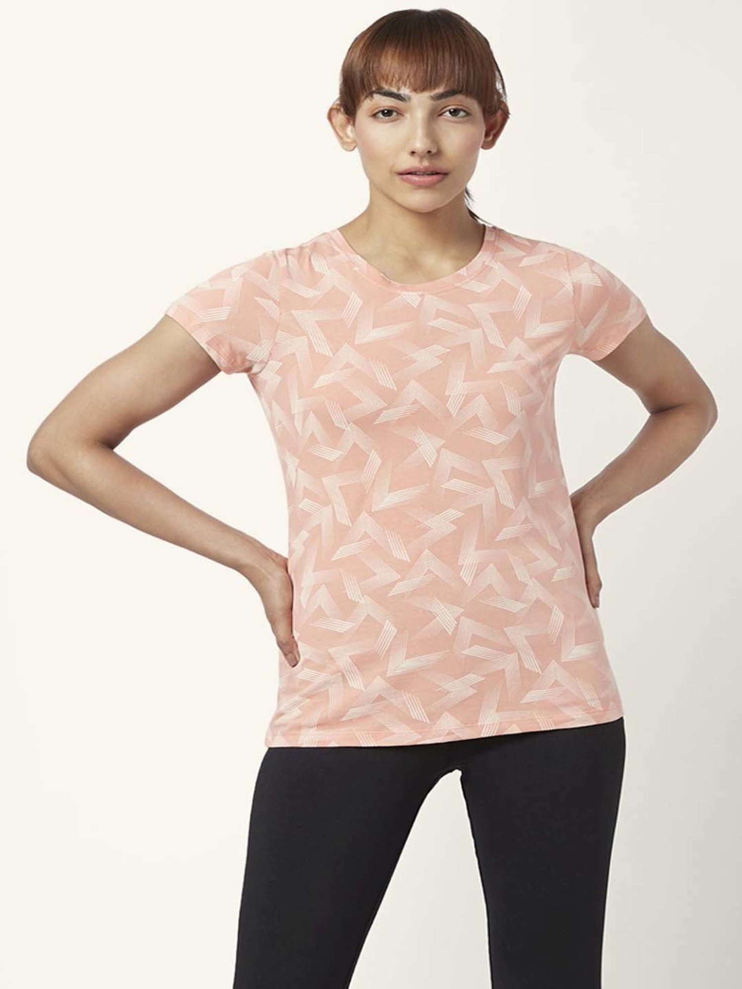 Ajile by Pantaloons Pink Cotton Printed Sports T-Shirt