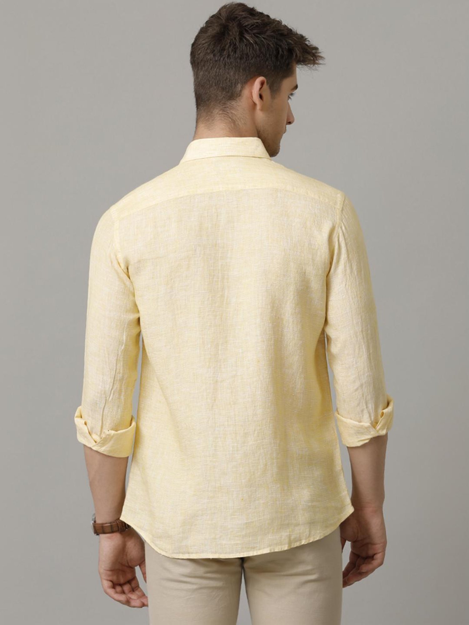 Linen Club Yellow Linen Contemporary Fit Shirt