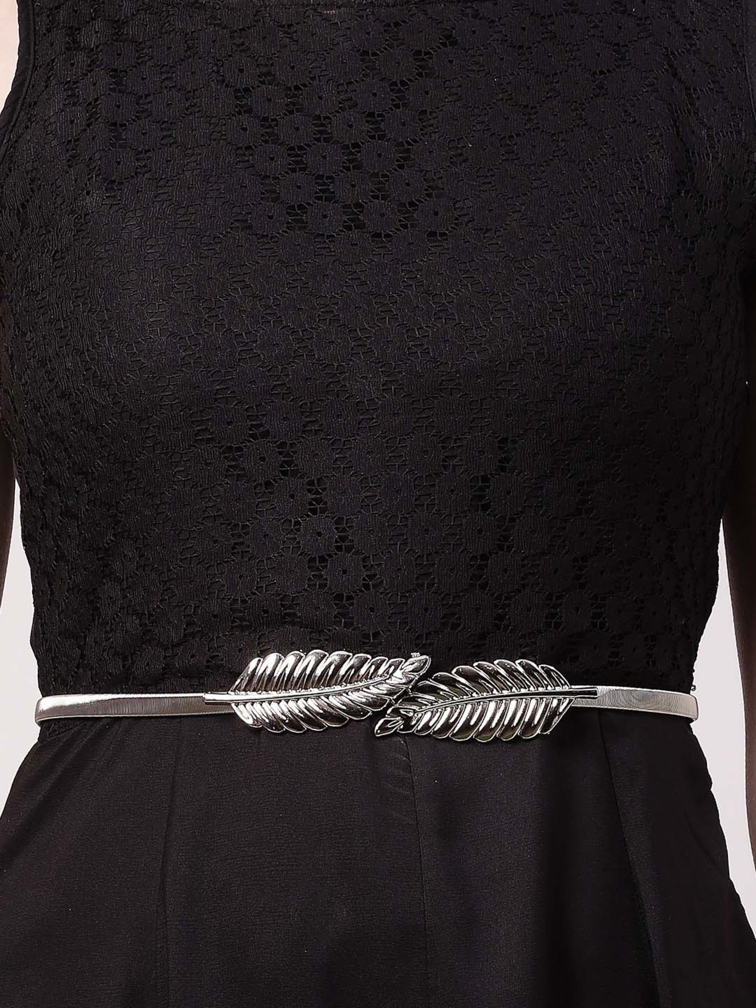NVR Circular Silver Plated Stretchable Metal Belt for Women