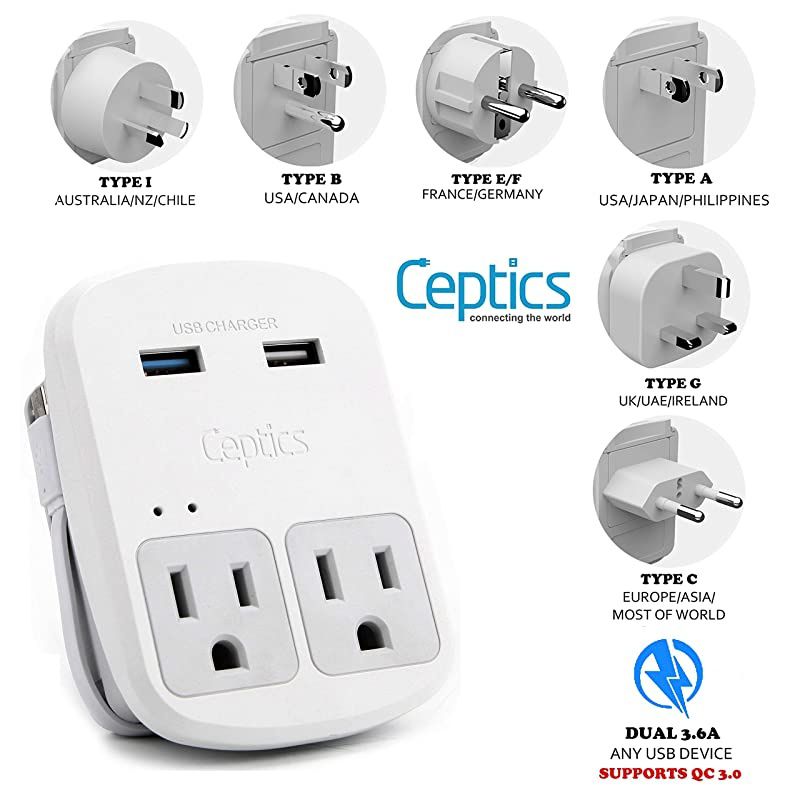 Safest Travel Adapter Kit Dual USB for iPhone Chargers Cell Phones Laptop Perfect for Travelers by  36A with Qc 30 Charge Faster