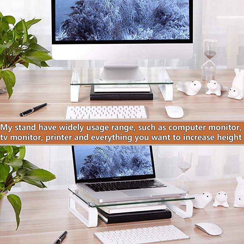 Pack Computer Monitor Stand Riser Multi Media Desktop Stand for Flat Screen LCD LED TV LaptopNotebookXbox One with Tempered Glass and Metal LegsHD0T01