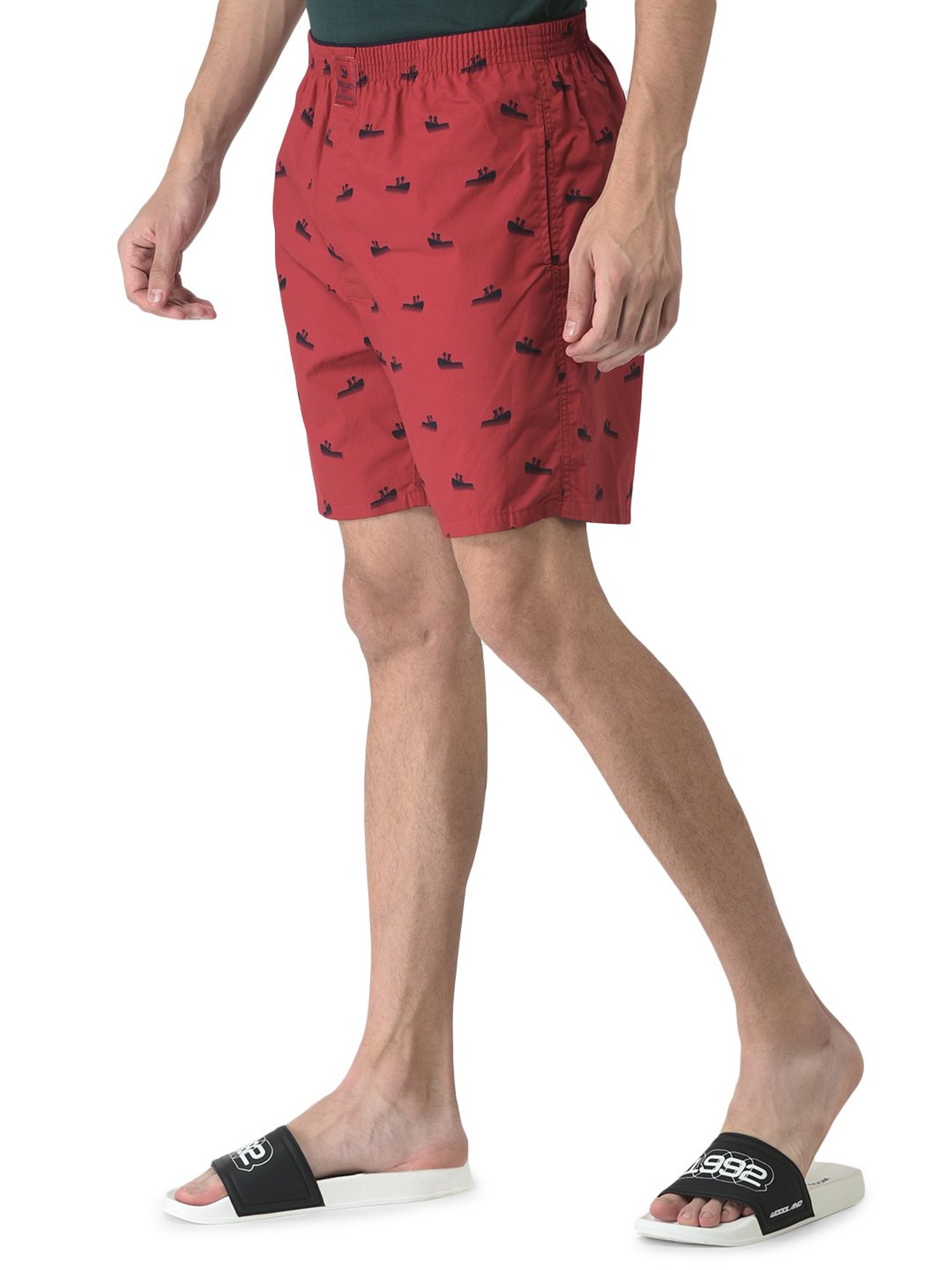 Woodland Dark Red Printed Shorts