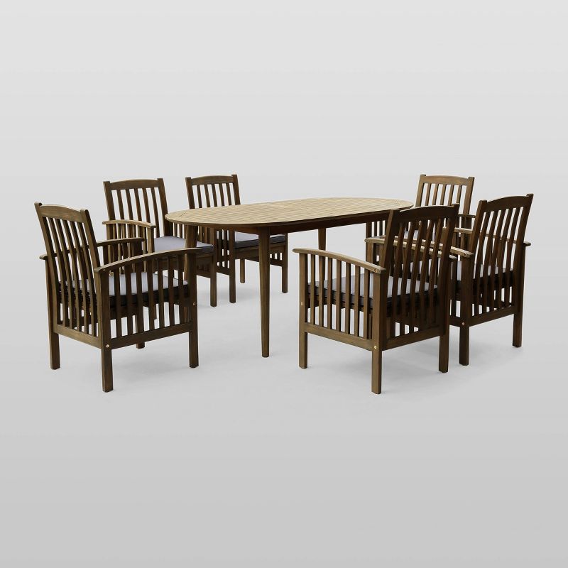 Casa 7pc Acacia Dining Set - Gray/Dark Gray Cushions - Christopher Knight Home