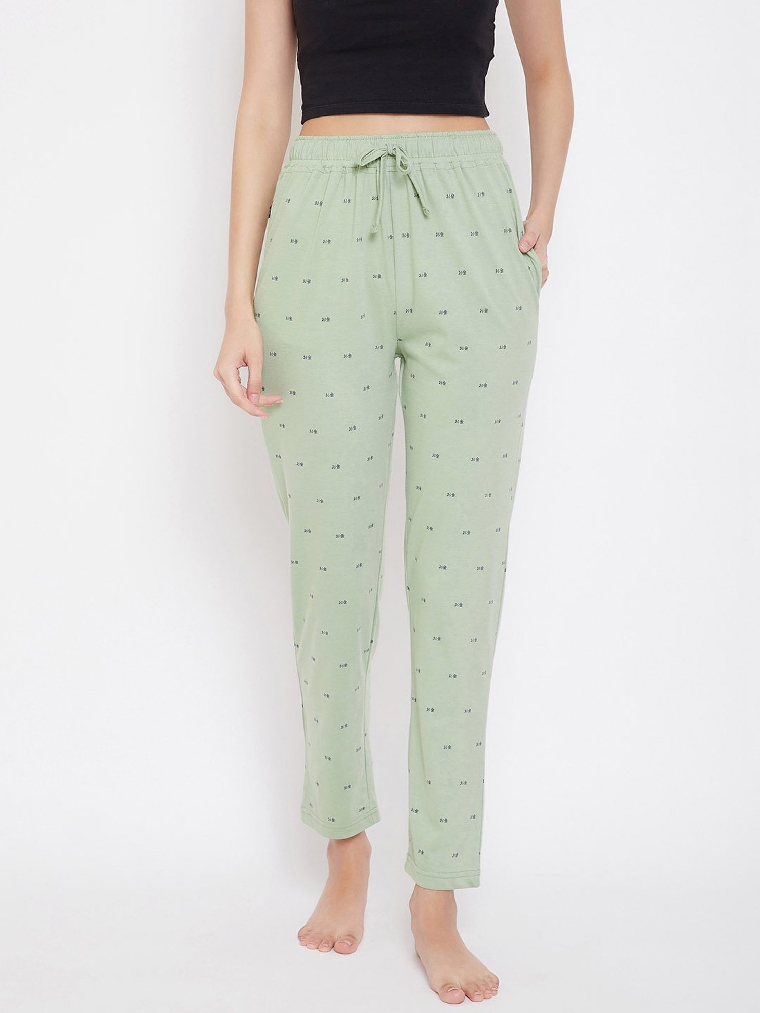 Okane Light Green Printed Pyjamas