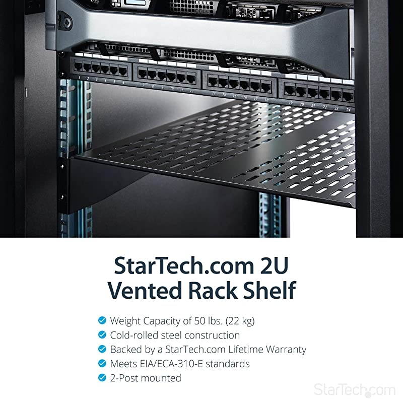 com 2U Vented Server Rack Mount Shelf 22in Deep Cantilever Universal Tray for 19quot AV Data amp Network Equipment Rack 50lbs CABSHELF22V