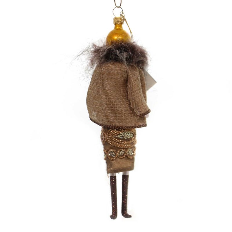 Italian Ornaments 6.75" Lady With Brown Suit Italian Synthetic Fur  -  Tree Ornaments