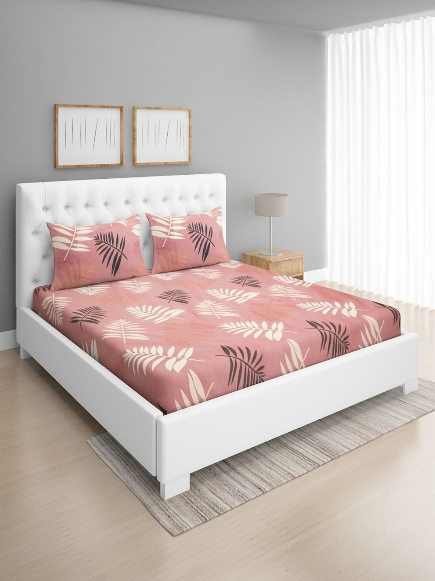 Romee Floral Grey 144 TC Cotton Queen Sized Bed Sheet with 2 Pillow Covers