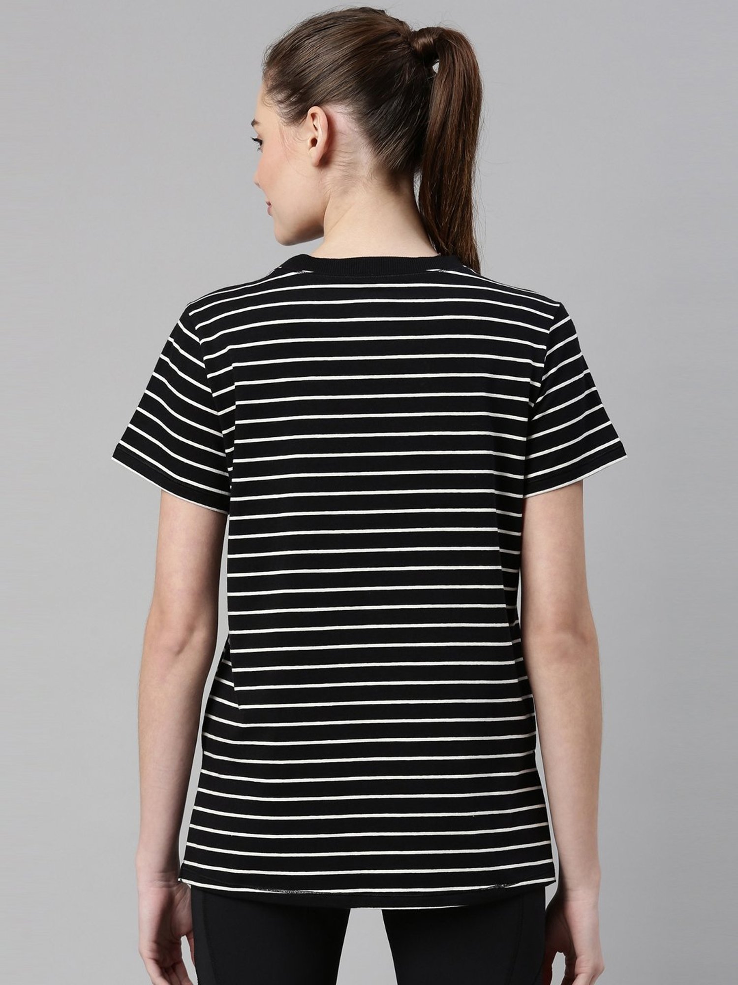 Enamor Black Cotton Striped Sports T-Shirt