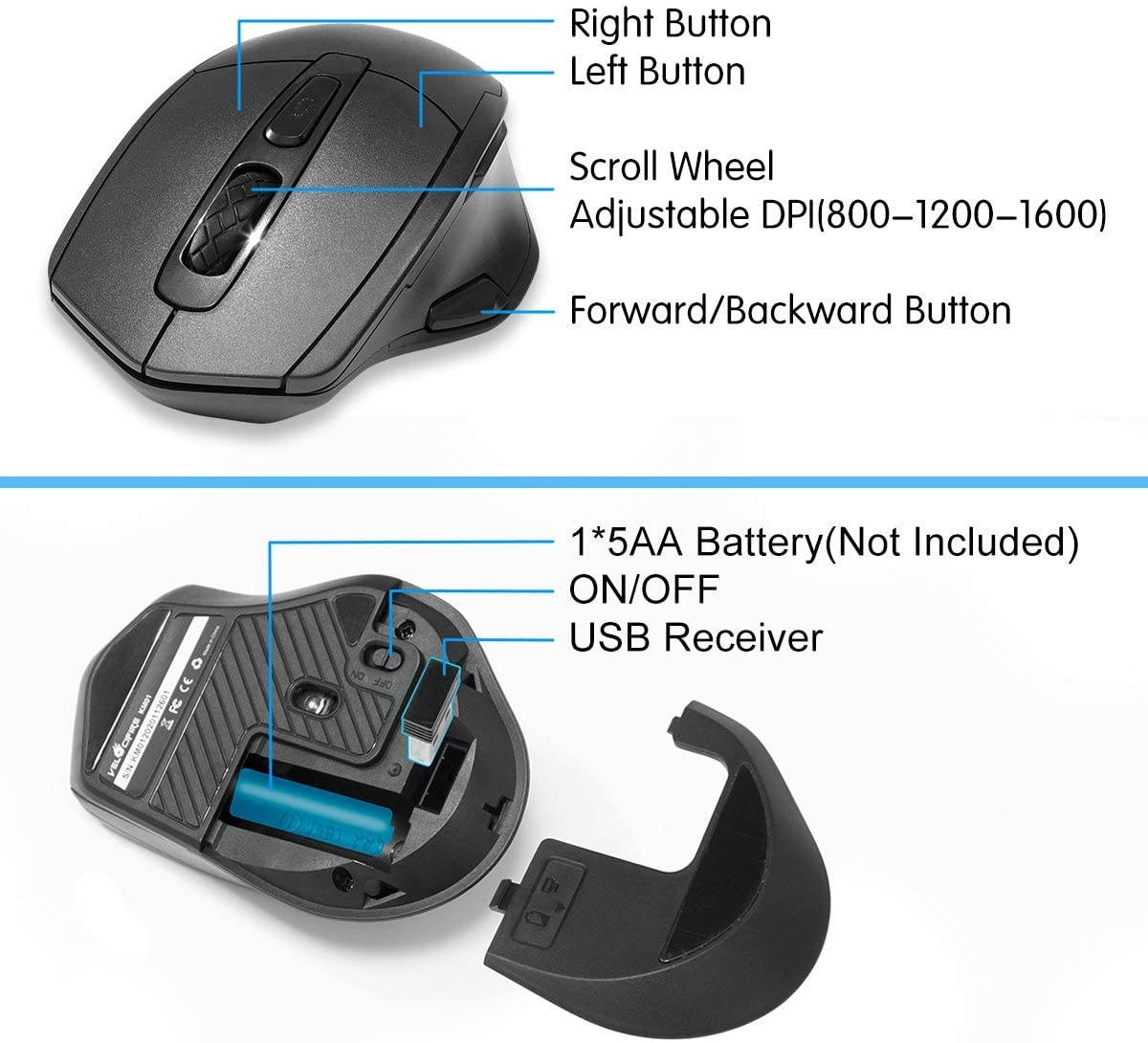 Keyboard and Mouse Combo Wireless, Velocifire KM01 87 Key Wireless Mechanical Keyboard Brown Switch, Large Capacity Rechargeable Battery Design, Ice Blue Backlit, and Wireless Mouse Combo