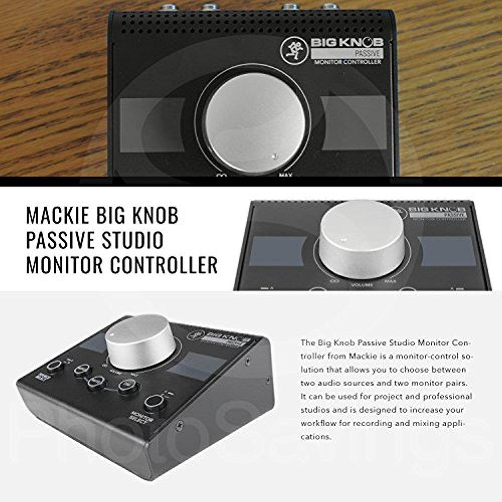 Mackie Big Knob Passive Monitor Controller and Accessory Bundle with 4X Cables + Fibertique Cleaning Cloth