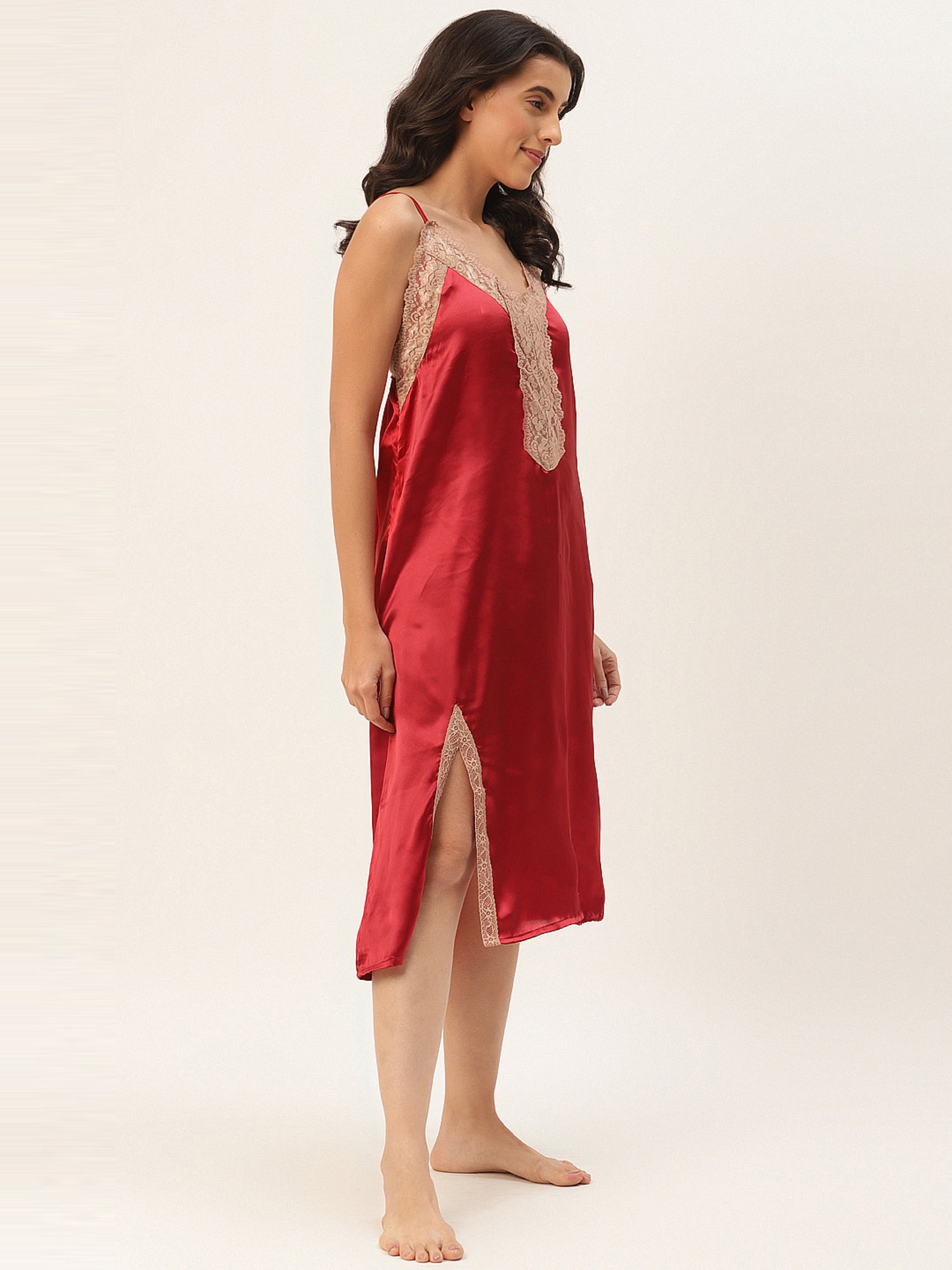 Ms.Lingies Maroon Lace Work Nighty