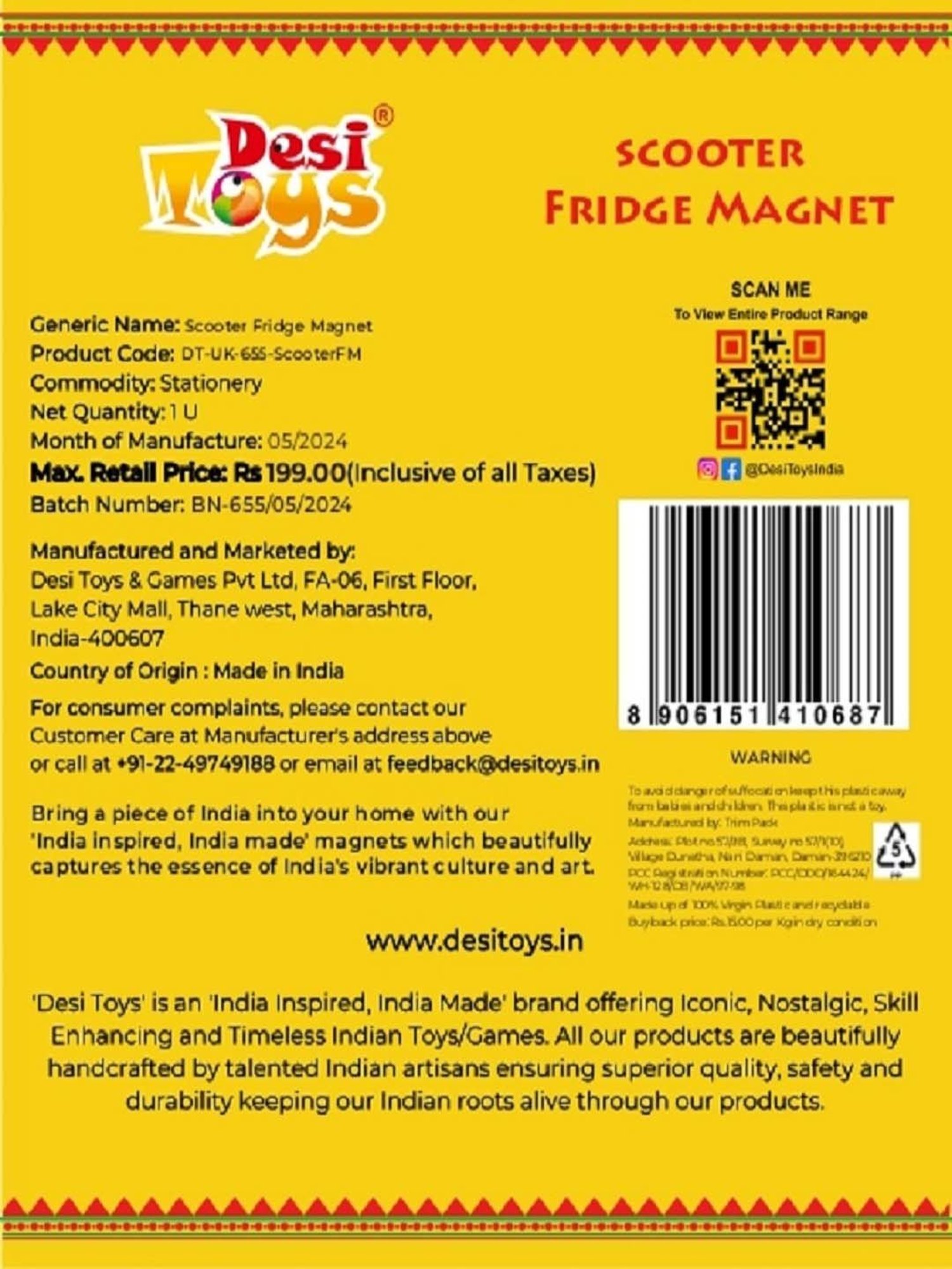 Desi Toys Kids Multicolor Scooter Fridge Magnet (3 x 2.3 inches)