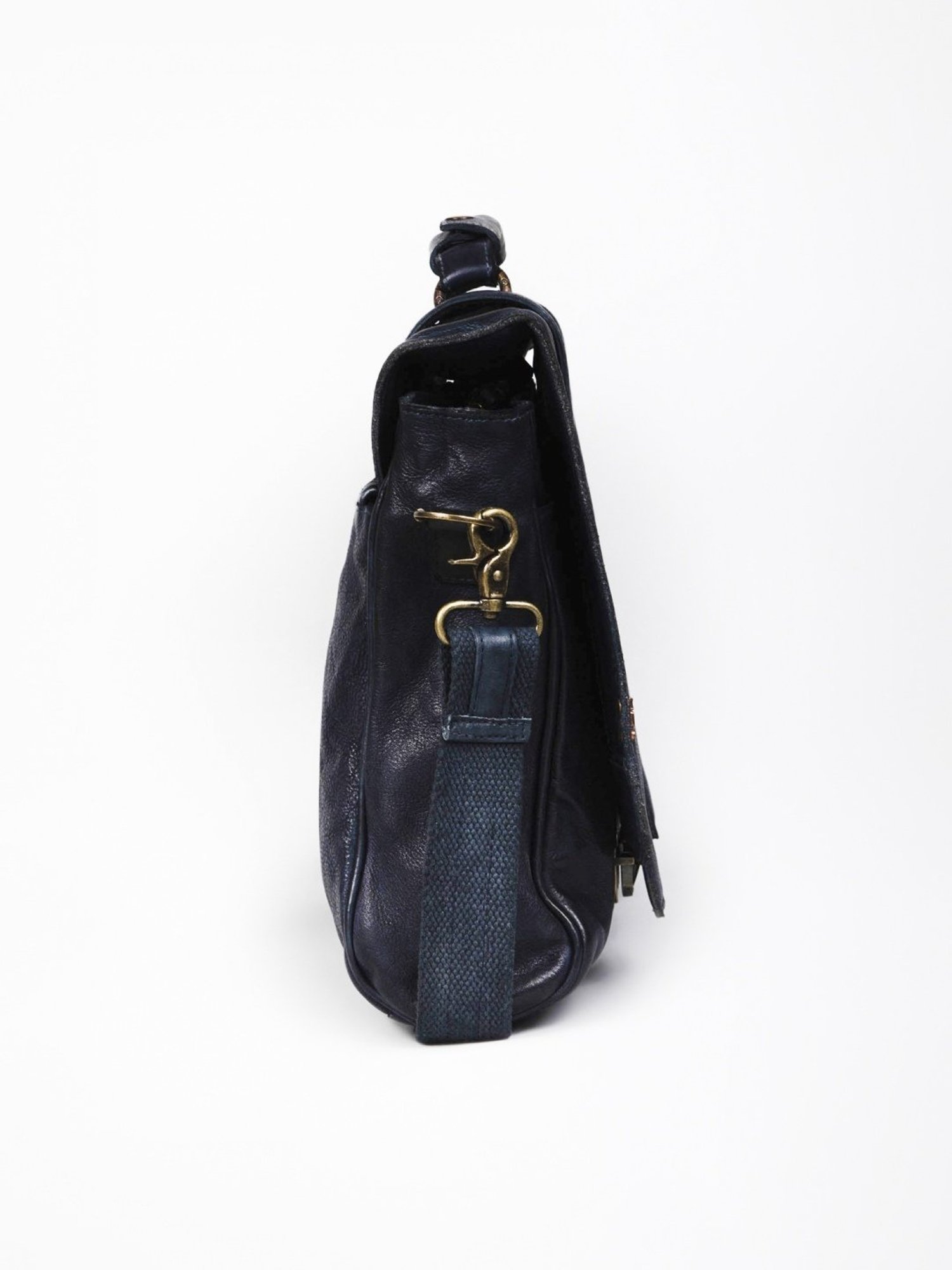 Art N Vintage Axel Navy Leather Solid Large Laptop Messenger Bag