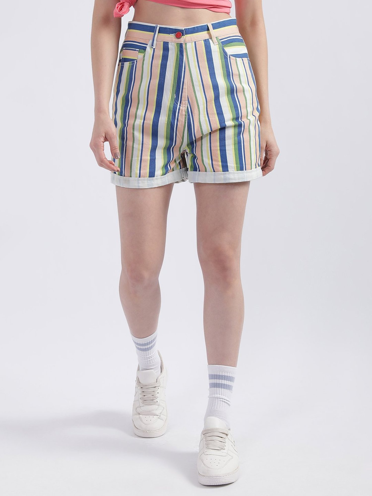 Iconic Women Striped Regular Fit Polyester Shorts