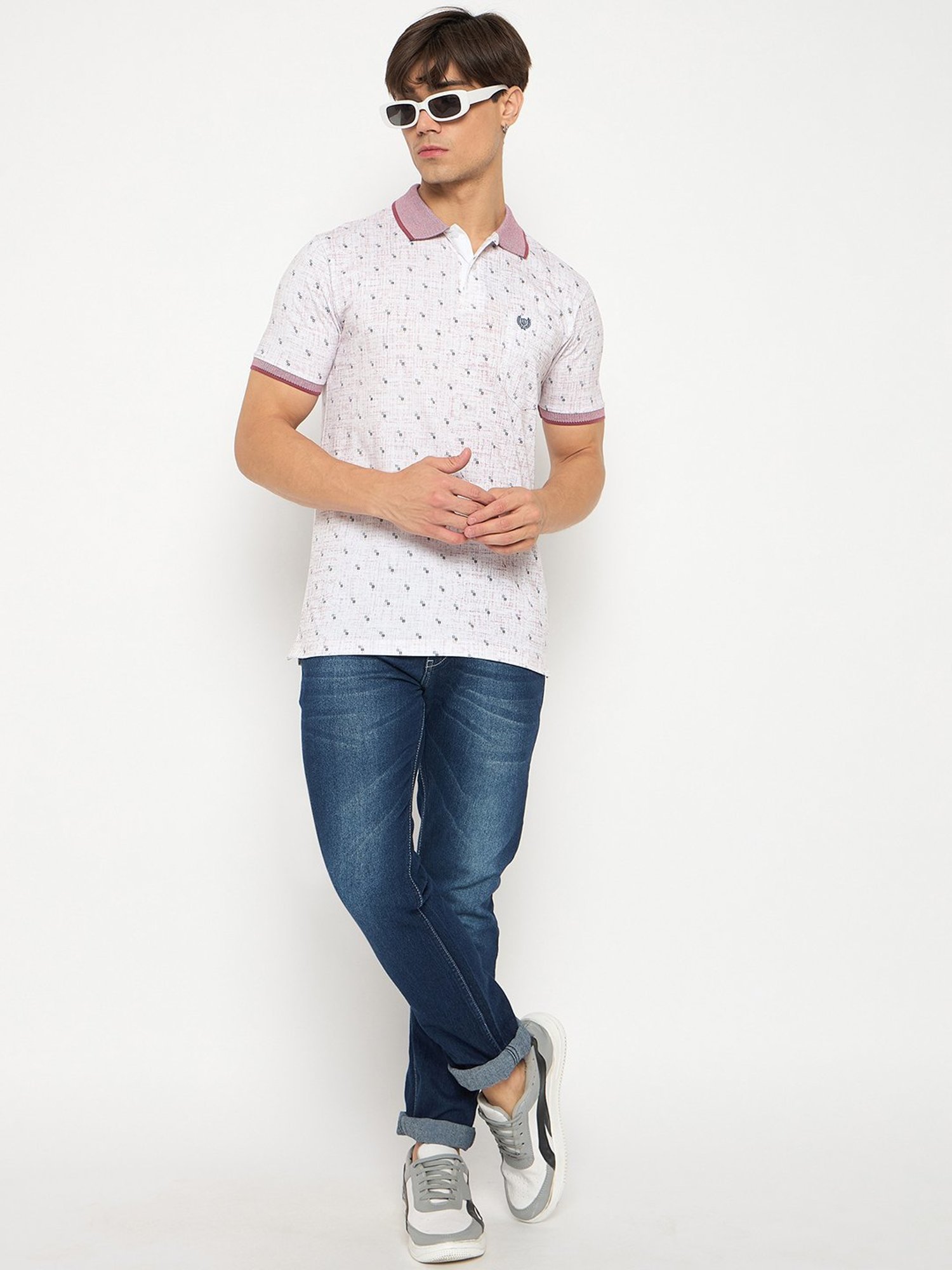 Duke White & Red Regular Fit Printed Polo T-Shirt