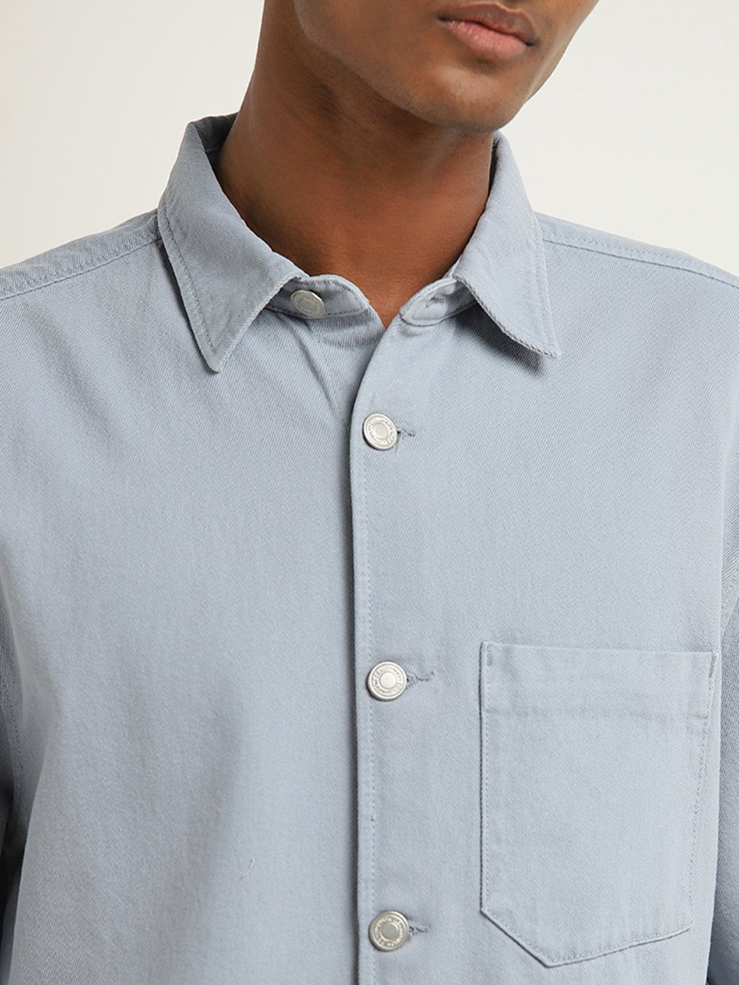 Nuon by Westside Dusty Blue Relaxed-Fit Cotton Jacket