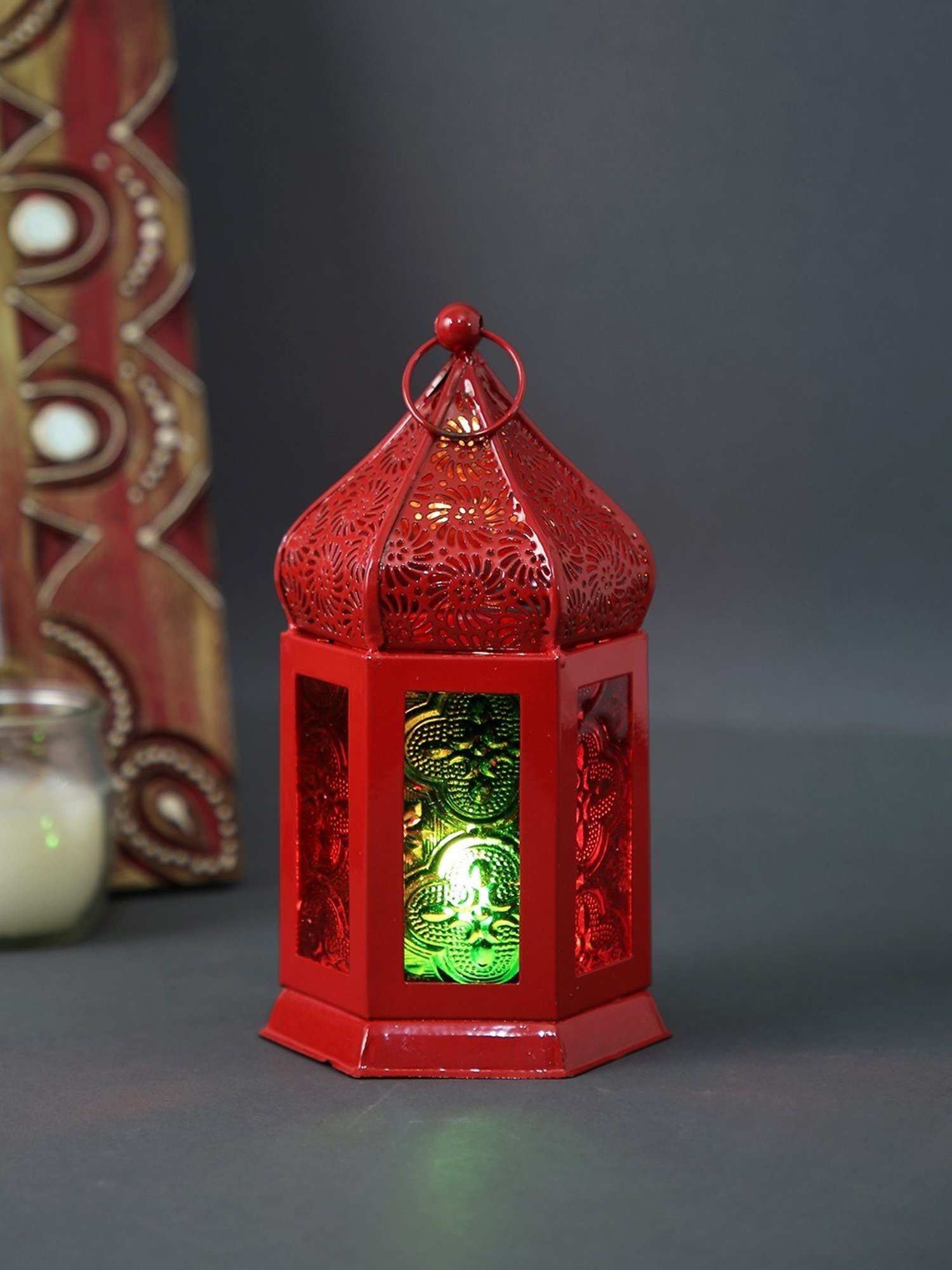 Tayhaa Red Metal Morrocan Lantern