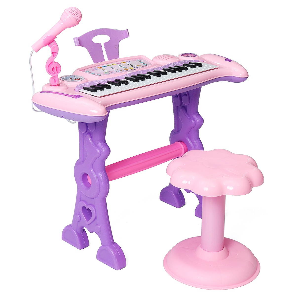 37 Key Electronic Keyboard Kids Mini Grand + Piano Stool Microphone Musical Toys