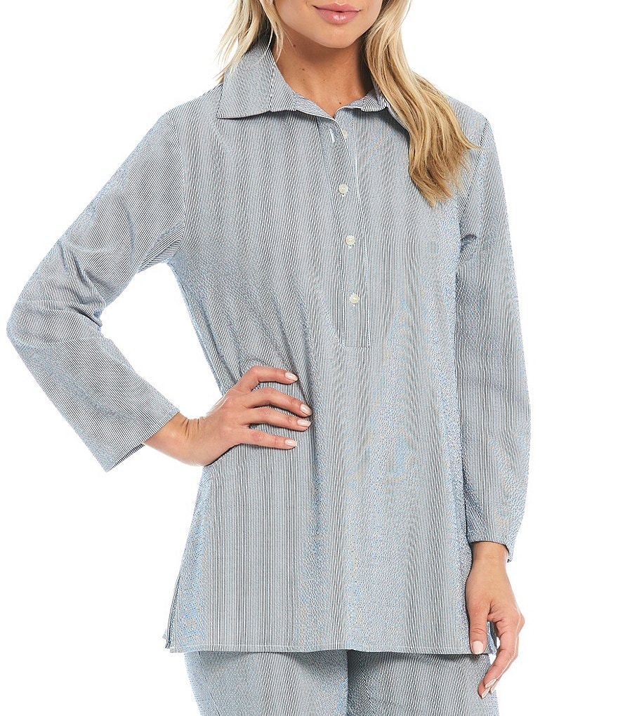 Preston & York Nellie Seersucker Long Sleeve Button Front Coordinating Tunic