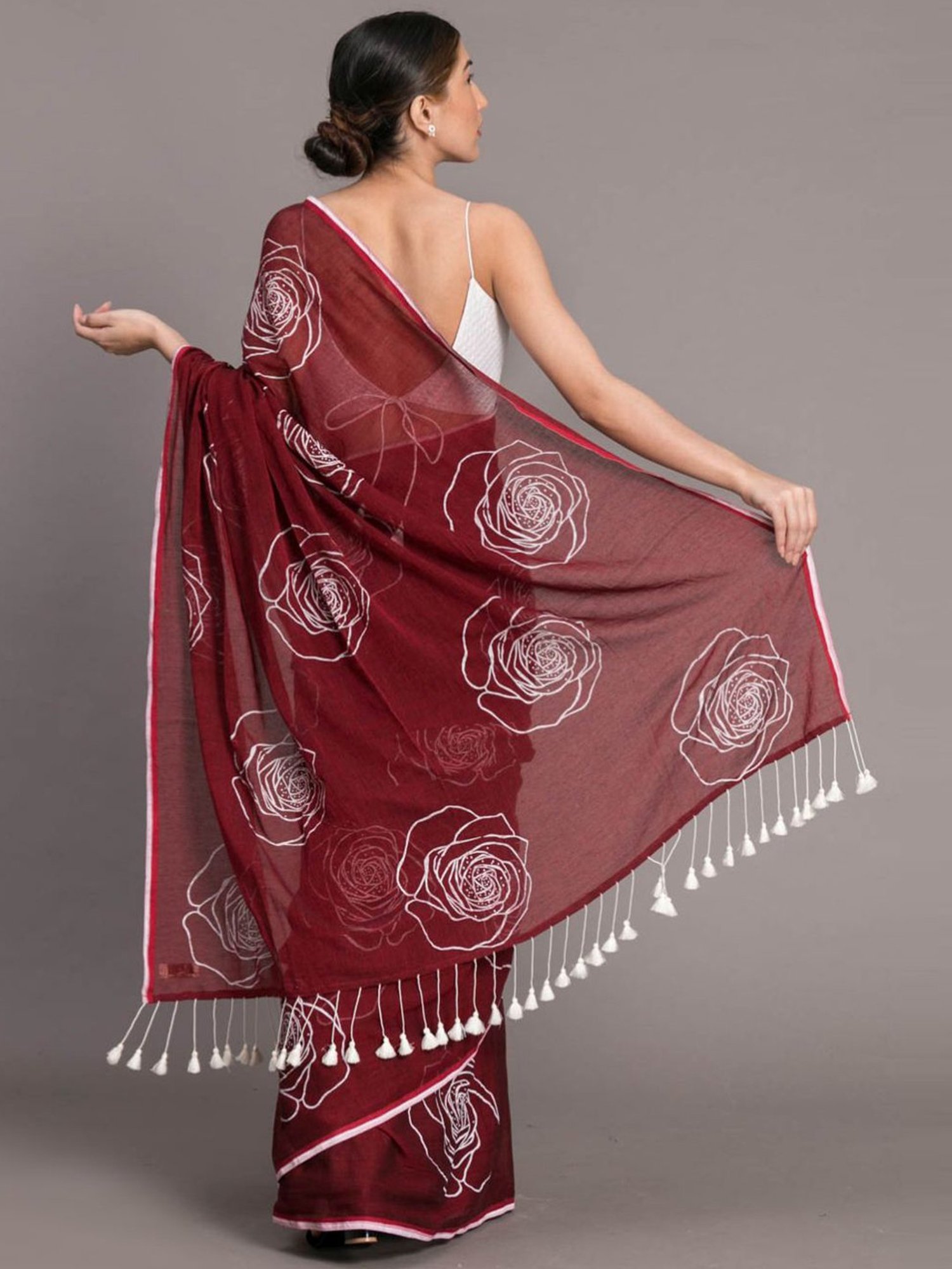 Suta Maroon Cotton Printed Saree Without Blouse