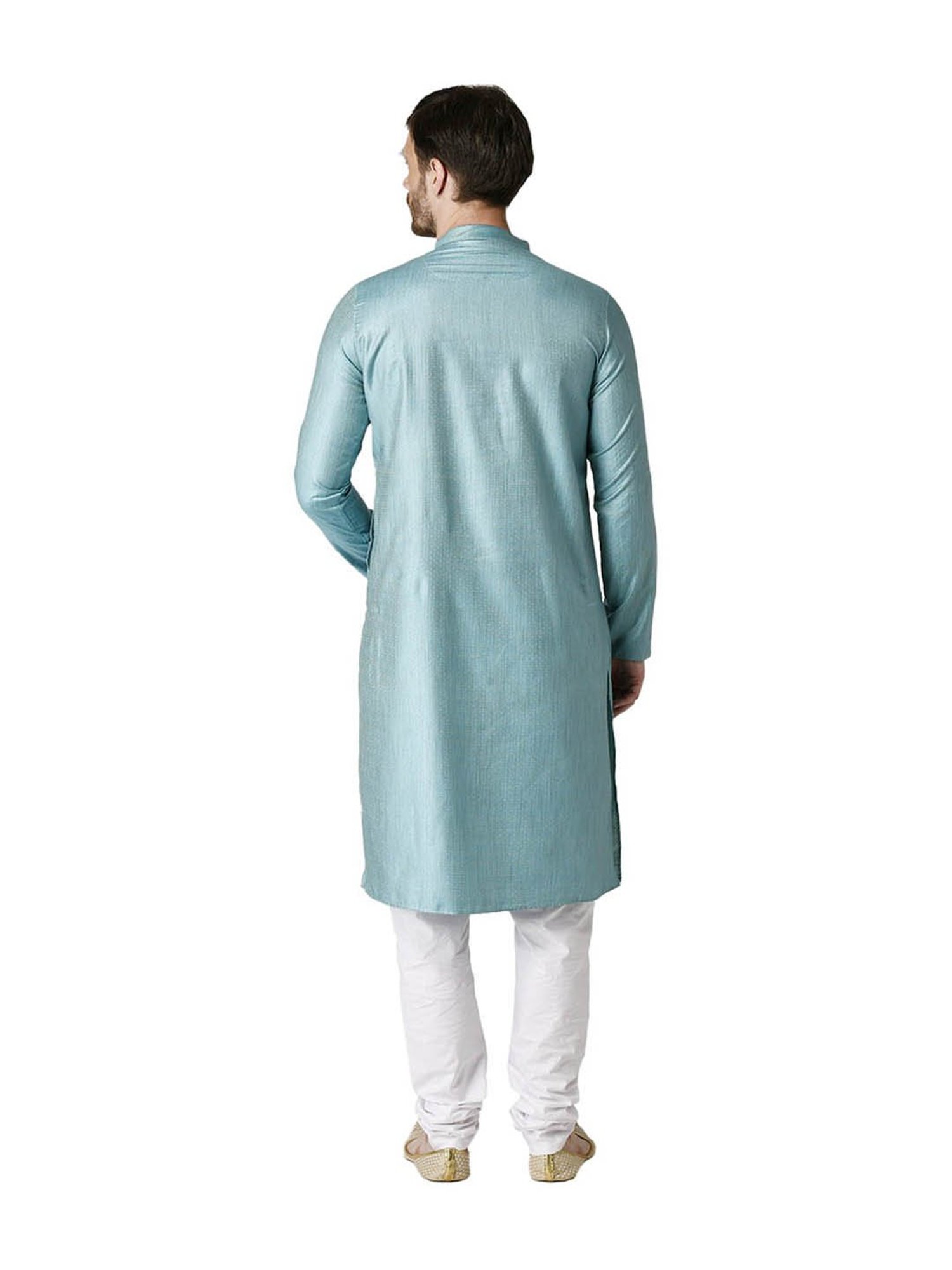 Tabard Teal Blue & White Printed Kurta & Churidar Set